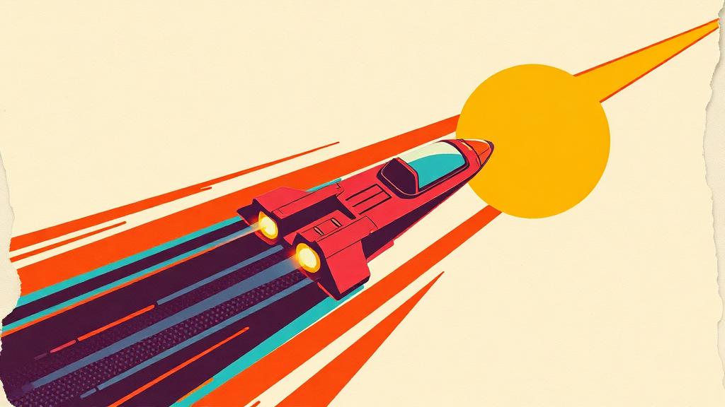 Comet Racer — retro arcade cover art of a spaceship racing past a sun